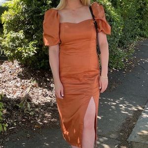 Brown copper balloon sleeves Shein dress